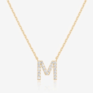 14K Gold Diamant Initial Halskette, Buchstabe Anhänger Halskette, 0,50 Ct Lab gewachsene Diamant Halskette, schöne Halskette für sie.