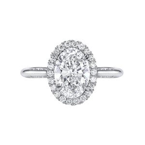 2.0 Carat Oval Lab Grown Diamond Engagement Ring, 18K Gold Halo Setting