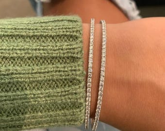 Brazalete de diamantes cultivados en laboratorio de 1 a 5 quilates / Brazalete flexible de oro de 14 quilates / Brazalete de diamantes apilables delicados / Regalo de joyería ética de lujo para ella