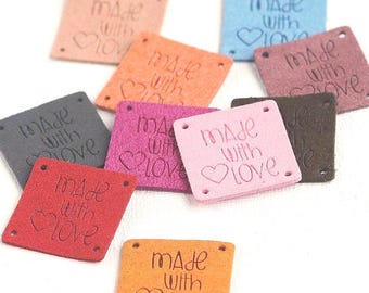 Étiquettes faites main en similicuir « Made with love »