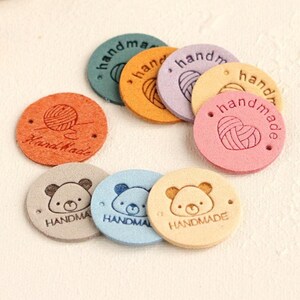 Faux Leather Handmade Sew On Tags: 1-inch Round Custom Labels