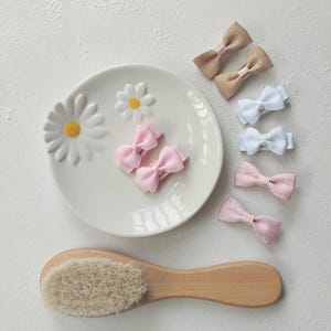 Pair of Tiny Hair Bow Clips, Mini Pigtail Bows Set for Toddler Small Hair \White\Pink\ Beige\ Rose Baby Girl shower gift
