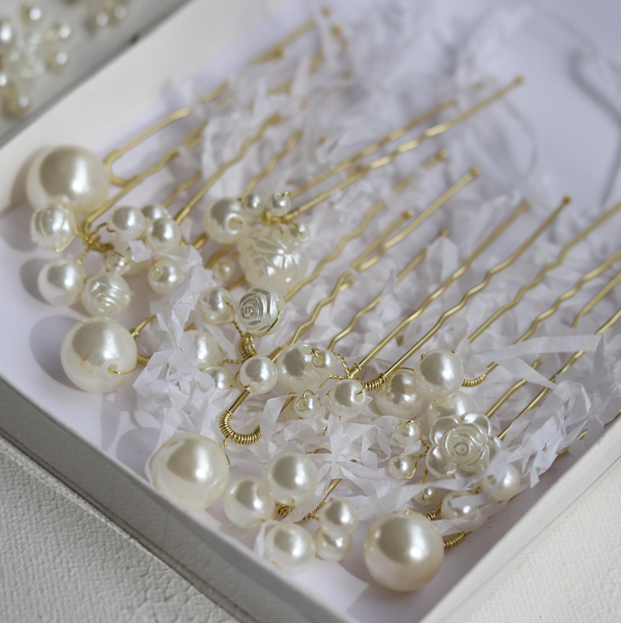 Pearl Floral Hair Pins Ivory Wedding Bridal Hair Accessory 