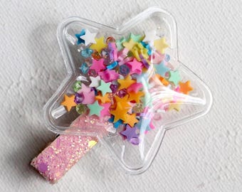 Sequin Star Hair Clip -Clear Shaker Barrette - Rainbow Confetti Pigtail Hairslide - 1pcs