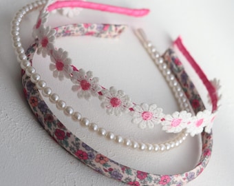 Liberty of London Alice hair band, Girl pearl headband, Flower head band, Children hairband