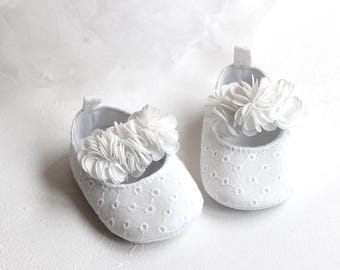 Baby Mädchen Taufschuhe - weiß Baumwollblume Taufschuhe Accessoires für Neugeborene