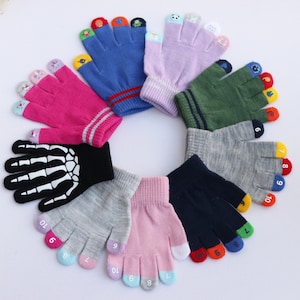 Guantes de dedos para niños y niñas, divertidos y coloridos calentadores de brazos de punto acrílico.