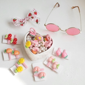 Pair of Toddler Hair Bobbles, Strawberries & Cherry Baby Hair Ties,  Gentle Hair Bands  for Girls Birthday Party