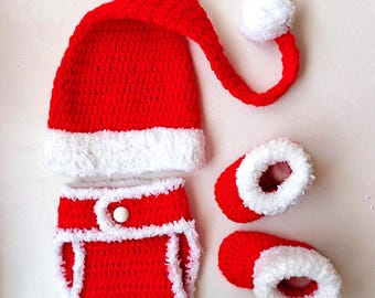 Baby Santa Outfit Crochet Newborn Christmas First Photo Prop