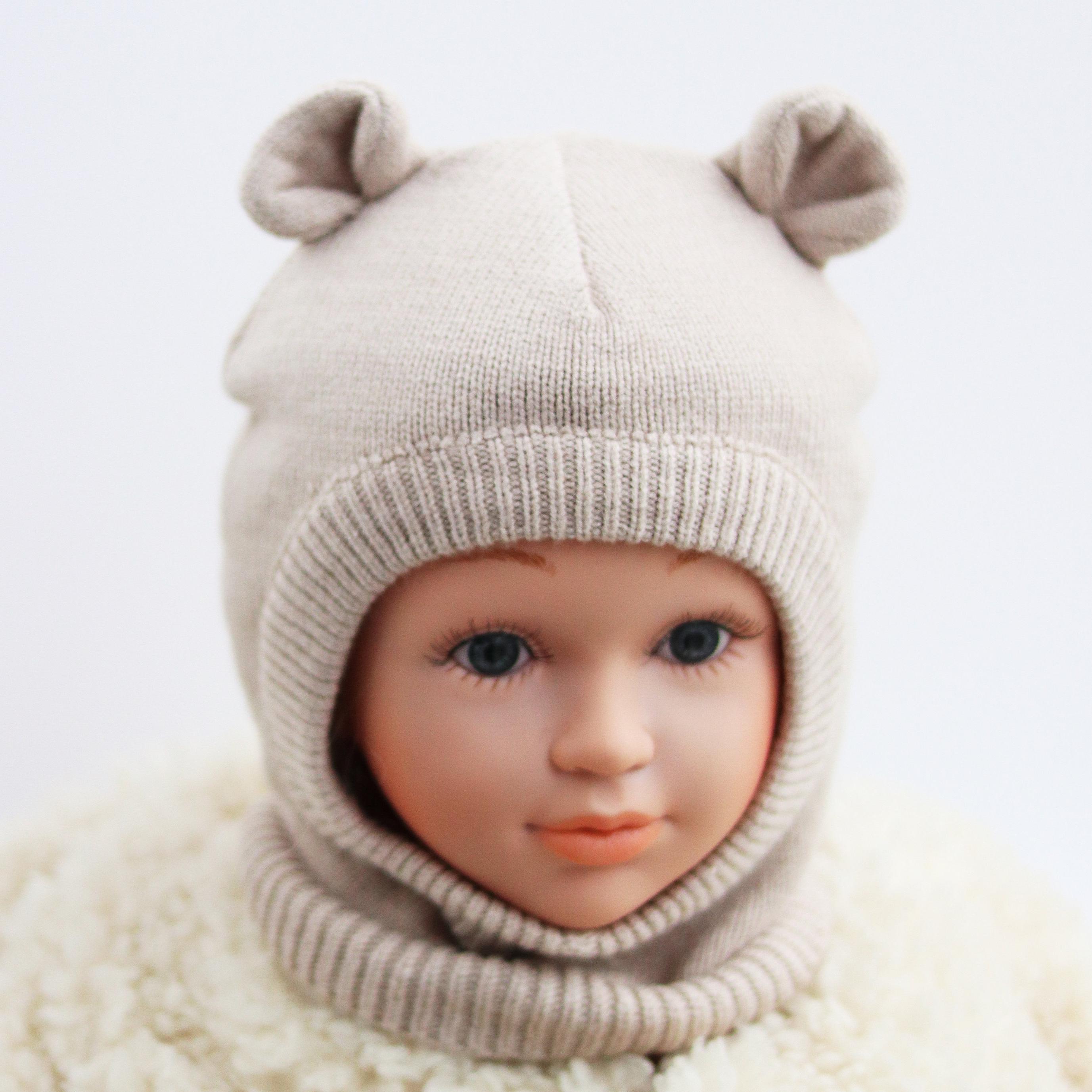 Ensange De Bébé Bonnet écharpe Chaussettes Mitaines Cache-oreilles De Bébé, Un Ensemble 5 Pièces Chaud D'hiver (Gris)