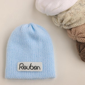 Custom Baby Hat, Named Newborn Beanie, Personalized Infant Flat Toque