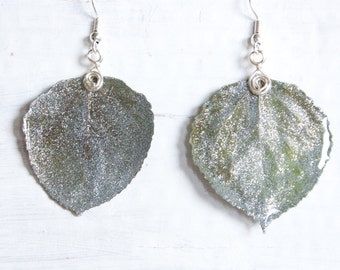 Silver Glitter Aspen Leaf Earrings, Bridesmaid Earrings