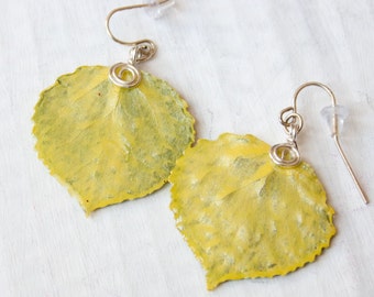 Yellow Aspen Leaf Earrings, Nature Earrings, Bridesmaid Jewelry