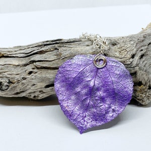 Lavender Aspen Leaf Pendant, Bridesmaid Necklace, Nature Necklace image 1