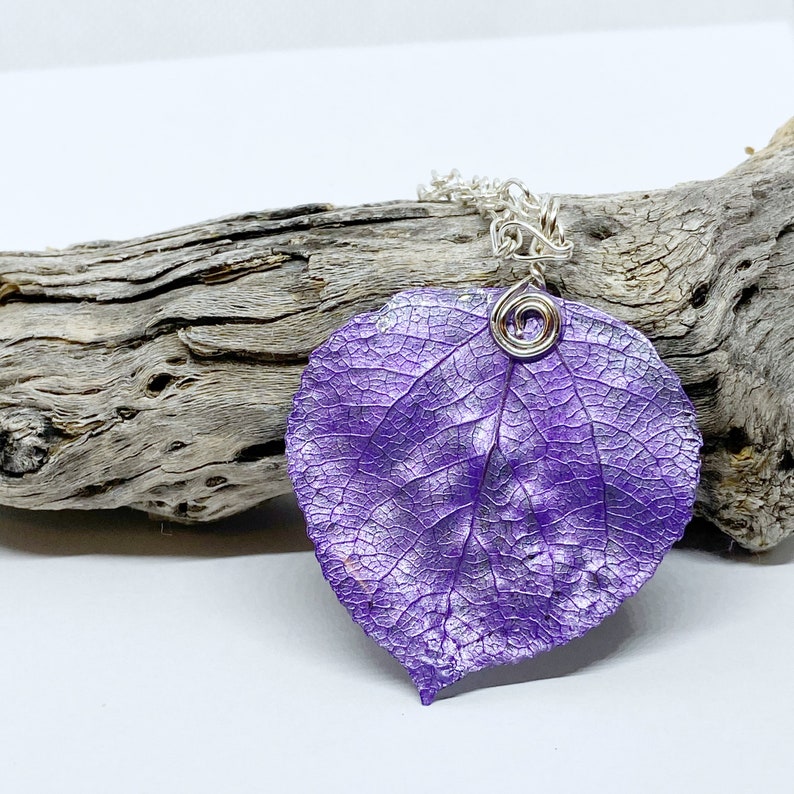 Lavender Aspen Leaf Pendant, Bridesmaid Necklace, Nature Necklace image 1