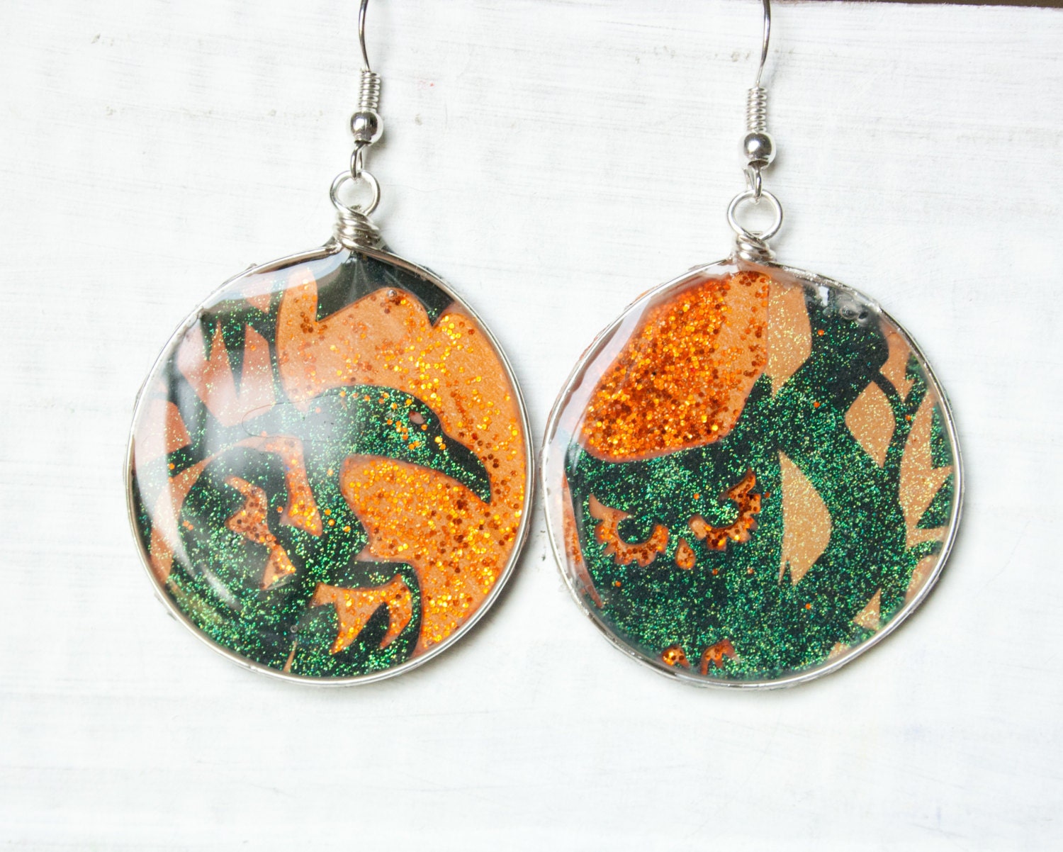 Owl Silhouette Art Earrings, Recycled Paper Earrings, Halloween Jewelry