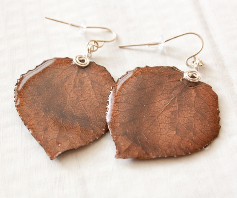 Brown Aspen Leaf Earrings, Bridesmaid Jewelry, Nature Earrings image 4