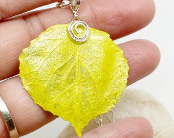 Yellow Aspen Leaf Pendant, Bridesmaid Necklace, Nature Jewelry