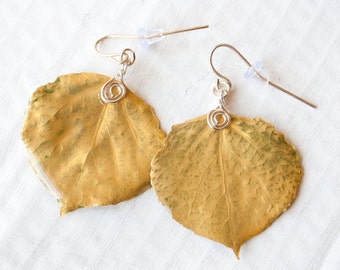 Gold Aspen Leaf Earrings, Nature Earrings, Bridesmaid Jewelry, Ice Resin, Metallic Finish