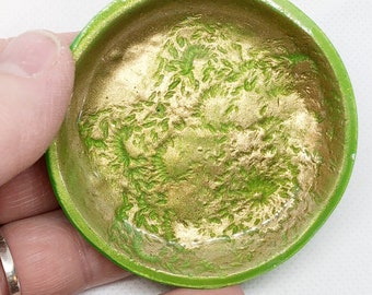 Gold and Green Ring Dish, Ring Holder, Jewelry Dish, Trinket Dish
