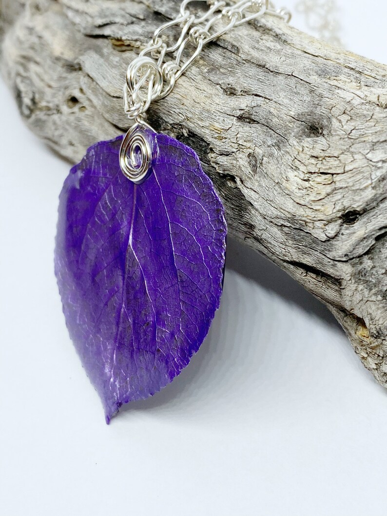 Lavender Aspen Leaf Pendant, Bridesmaid Necklace, Nature Necklace image 9