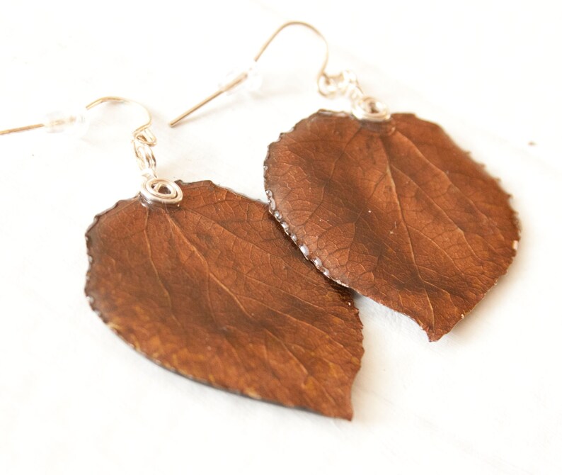 Brown Aspen Leaf Earrings, Bridesmaid Jewelry, Nature Earrings image 5