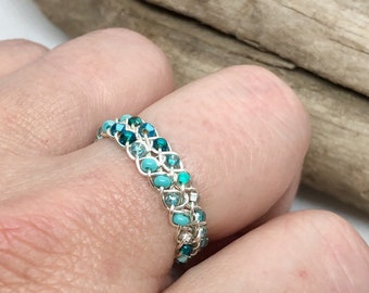 Turquoise and Silver Braided Ring, Celtic Jewelry, Wire Wrapped Ring