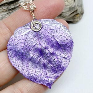 Lavender Aspen Leaf Pendant, Bridesmaid Necklace, Nature Necklace image 3