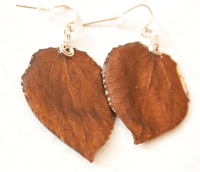 Brown Aspen Leaf Earrings, Bridesmaid Jewelry, Nature Earrings image 2