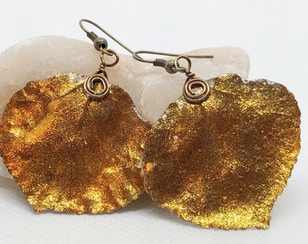 Shimmering Bronze Aspen Leaf Earrings, Bridesmaid Jewelry, Nature Earrings