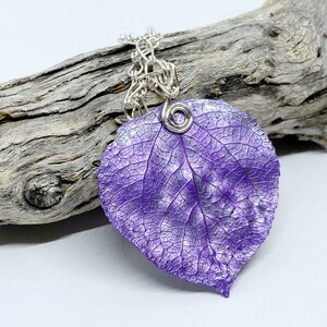 Lavender Aspen Leaf Pendant, Bridesmaid Necklace, Nature Necklace image 5