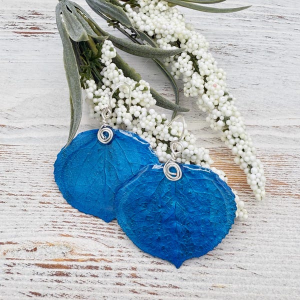 Sapphire Aspen Leaf Earrings, Bridal Jewelry, Nature Earrings
