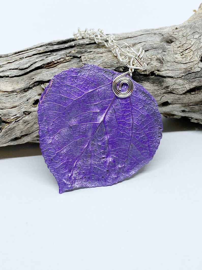 Lavender Aspen Leaf Pendant, Bridesmaid Necklace, Nature Necklace image 2