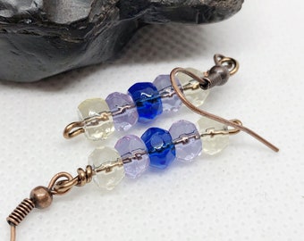 Yellow and Blue Stacked Crystal Earrings