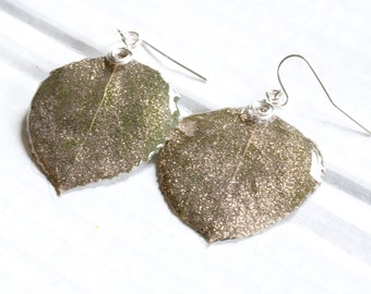 Champagne Glitter Aspen Leaf Earrings, Bridesmaid Earrings