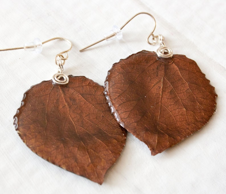 Brown Aspen Leaf Earrings, Bridesmaid Jewelry, Nature Earrings image 1