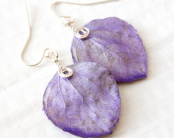 Lavender Purple Aspen Leaf Earrings, Bridesmaid Earrings
