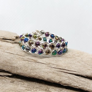 Iridescent Black and Silver Braided Ring, Celtic Jewelry, Wire Wrapped Ring