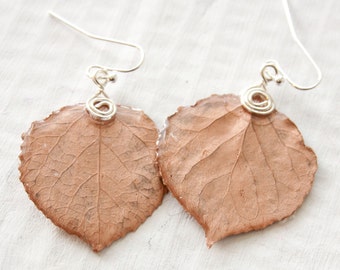 Rose Copper Aspen Leaf Earrings, Nature Earrings, Bridesmaid Jewelry