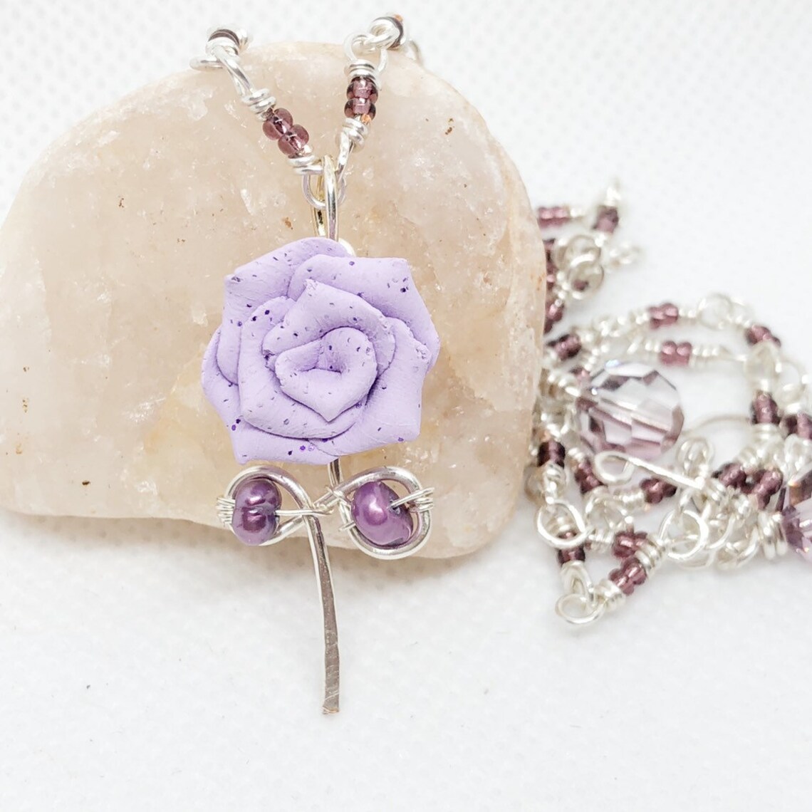 Lavender Polymer Clay Rose With Purple Freshwater Pearls on Etsy