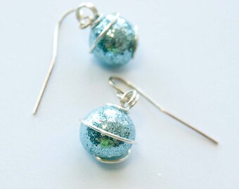 Blue Christmas Ball Earrings, Christmas Ornament Jewelry,  Gifts under 10