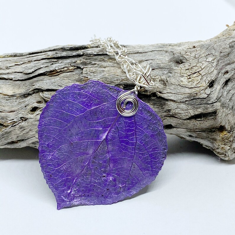 Lavender Aspen Leaf Pendant, Bridesmaid Necklace, Nature Necklace image 7