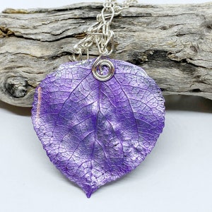 Lavender Aspen Leaf Pendant, Bridesmaid Necklace, Nature Necklace image 8