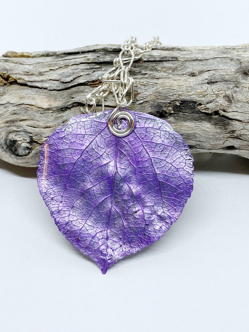 Lavender Aspen Leaf Pendant, Bridesmaid Necklace, Nature Necklace image 8
