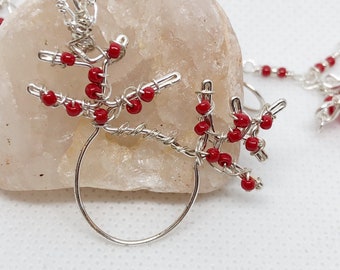 Reindeer Necklace, Christmas Jewelry, Wire Wrapped Necklace, Red Swarovski Jewelry