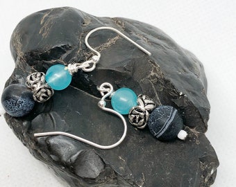 Faux Jade Wire Wrapped Earrings, Silver Plated Wire Jewelry