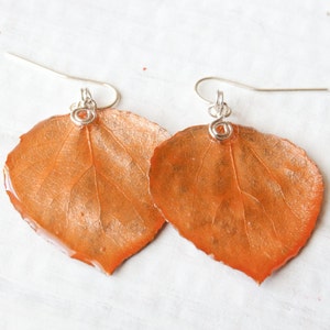 Orange Aspen Leaf Earrings, Nature Jewelry, Bridesmaid Earrings