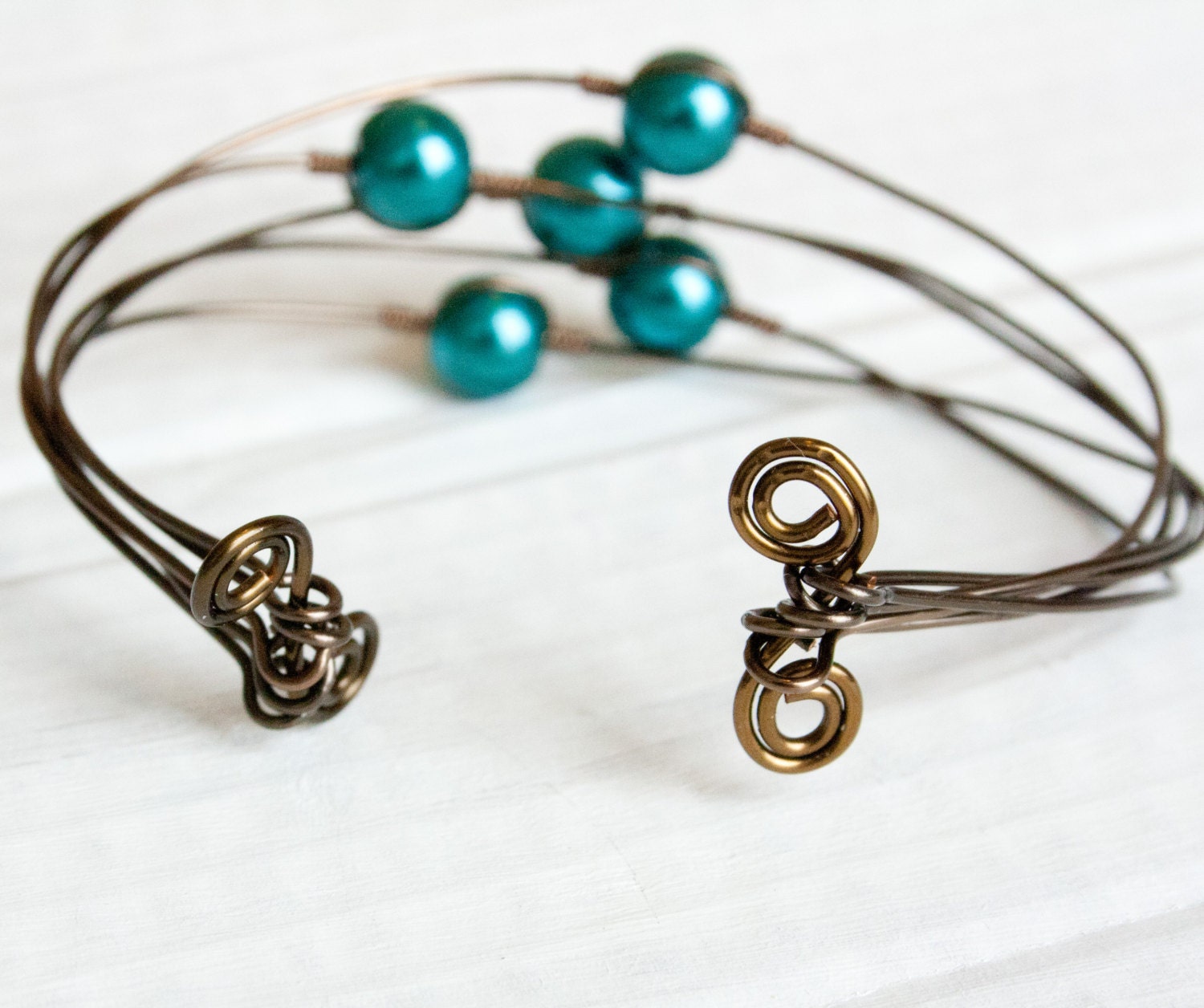 Teal and Bronze Pearl Bangle Cuff Bridesmaid Jewelry Wedding - Etsy