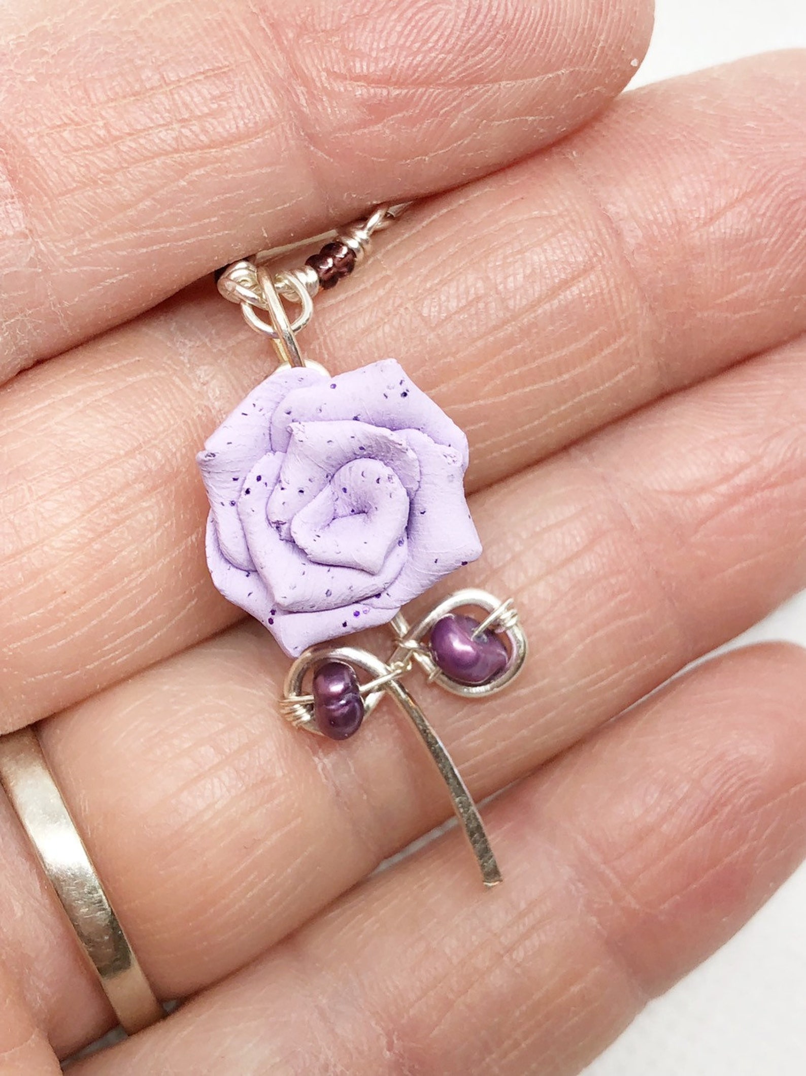 Lavender Polymer Clay Rose With Purple Freshwater Pearls on Etsy
