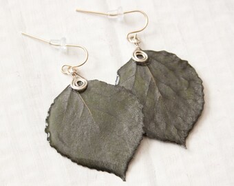 Gunmetal Aspen Leaf Earrings, Bridesmaid Earrings, Nature Jewelry